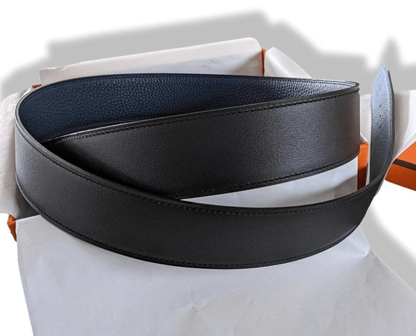 Hermes Black/Bleu de Prusse Chamonix/Togo Calfskin Reversible Belt Strap 38 MM, BNWTIB! - poupishop
