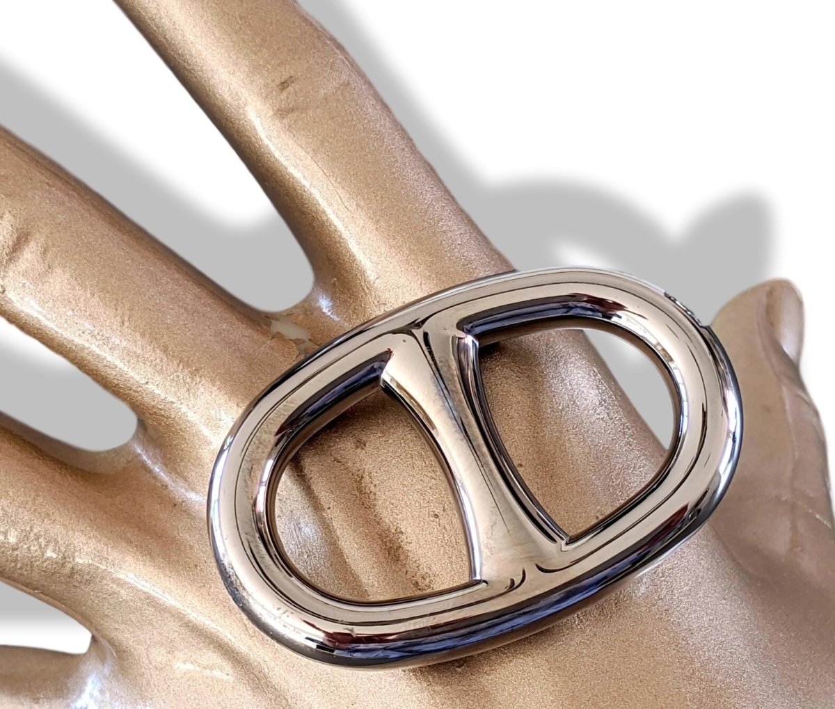 Hermes Blackened Plated Silver CHAINE D'ANCRE GM Scarf Ring, Box!