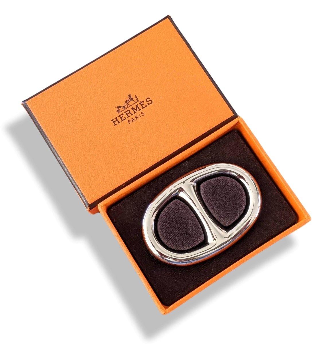 Hermes Blackened Plated Silver CHAINE D'ANCRE GM Scarf Ring, Box!