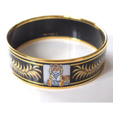 Hermes Black/Grey Enamel Gold Trim Tigre Royal Wide Bangle Bracelet 65, NIB! - poupishop
