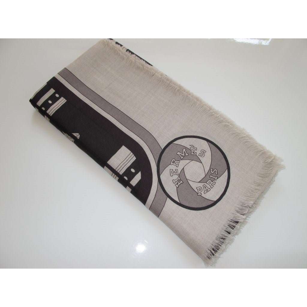 Hermes Black/Natural Sequences Imprimeur Fou Unisex Cashmere 140, New! - poupishop