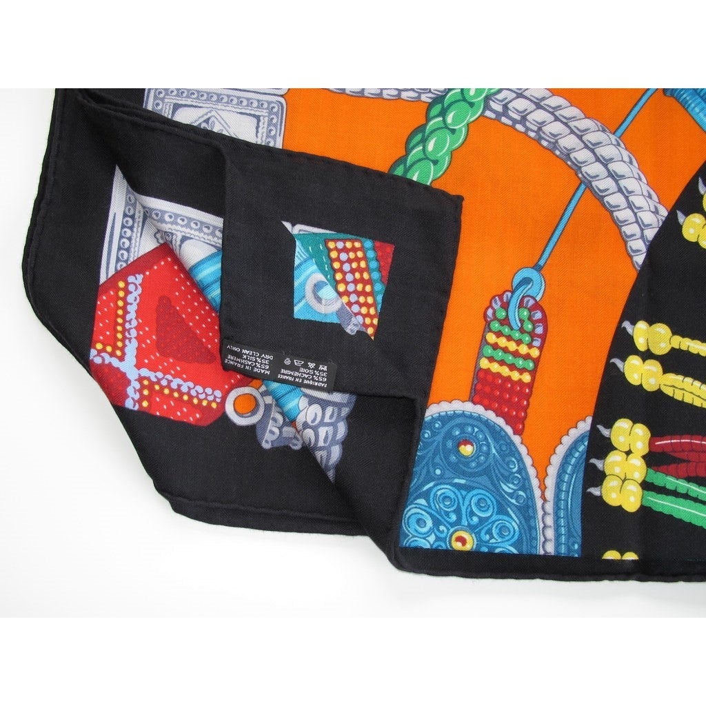 Hermes Black/Orange/Blue/Green Ceintures et Liens Cashmere Shawl 140 - poupishop