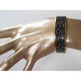 Hermes Black/White Enamel Gold Trim Ecriture Wide Bangle Bracelet 65 - poupishop