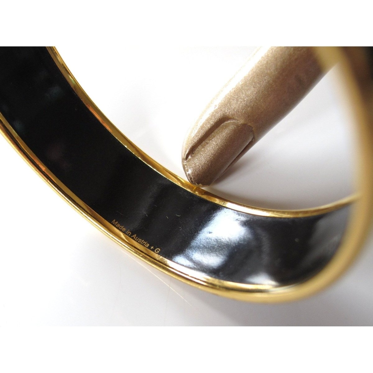 Hermes Black/White Enamel Gold Trim Ecriture Wide Bangle Bracelet 65 - poupishop