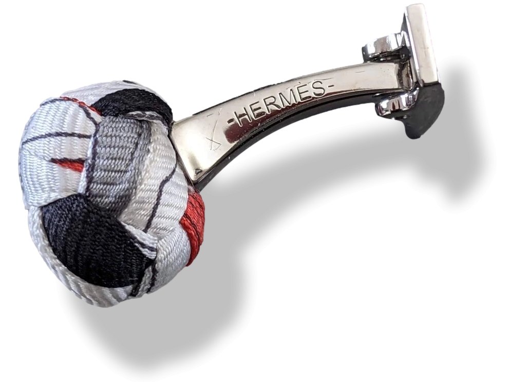 Hermes Black/White/Red Silk Pom-Pom Pompon Cufflinks, New in Pochette!
