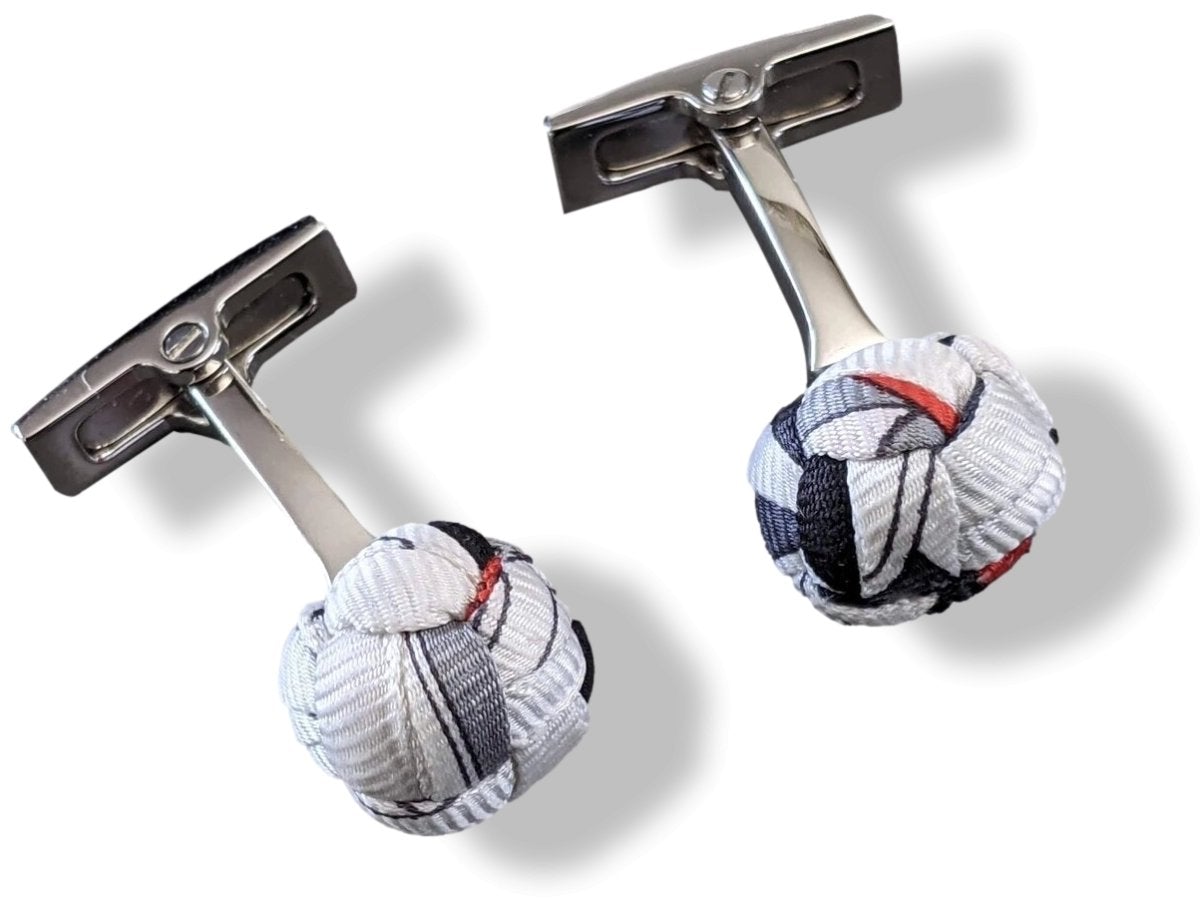 Hermes Black/White/Red Silk Pom-Pom Pompon Cufflinks, New in Pochette!