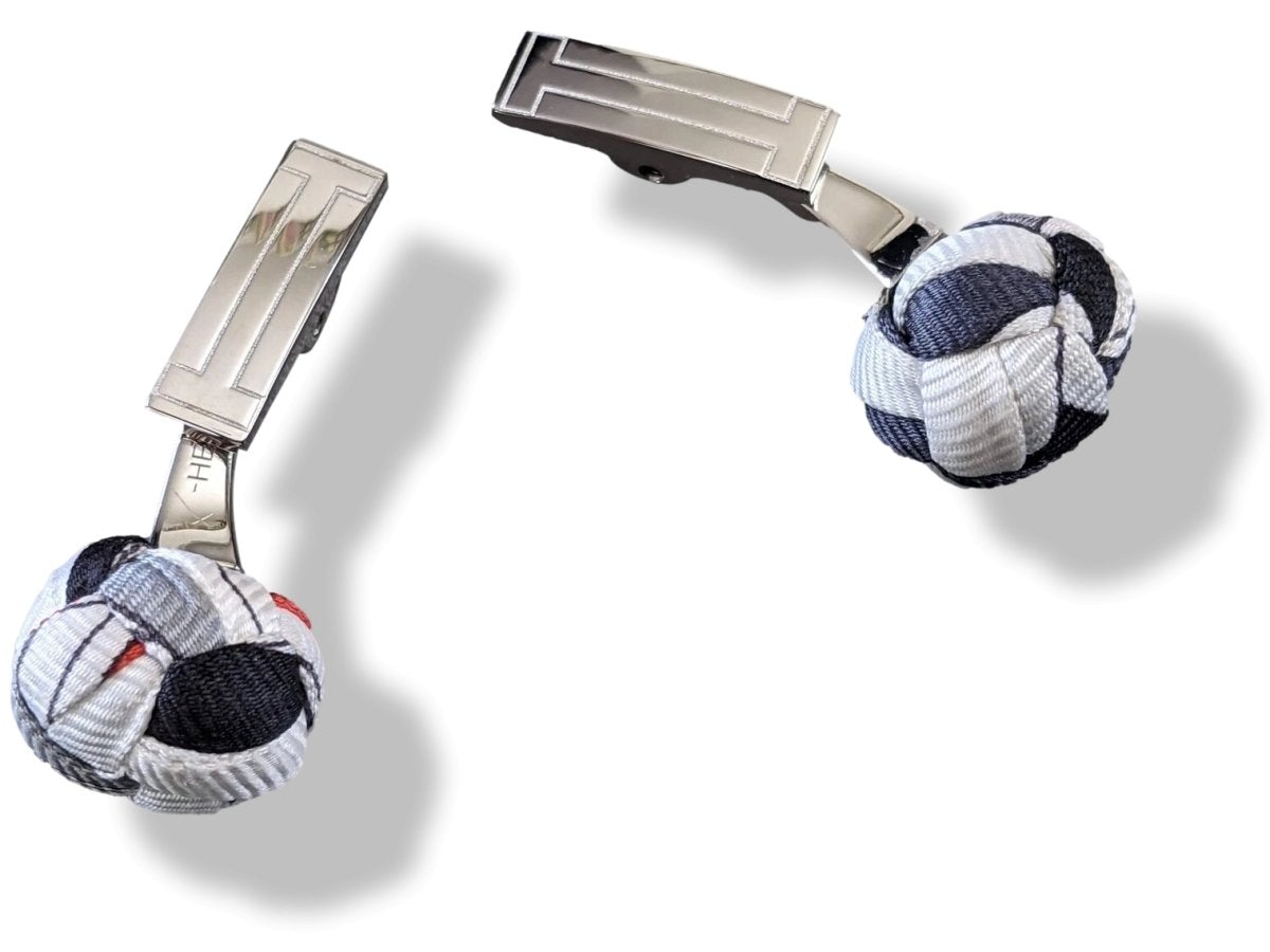 Hermes Black/White/Red Silk Pom-Pom Pompon Cufflinks, New in Pochette!