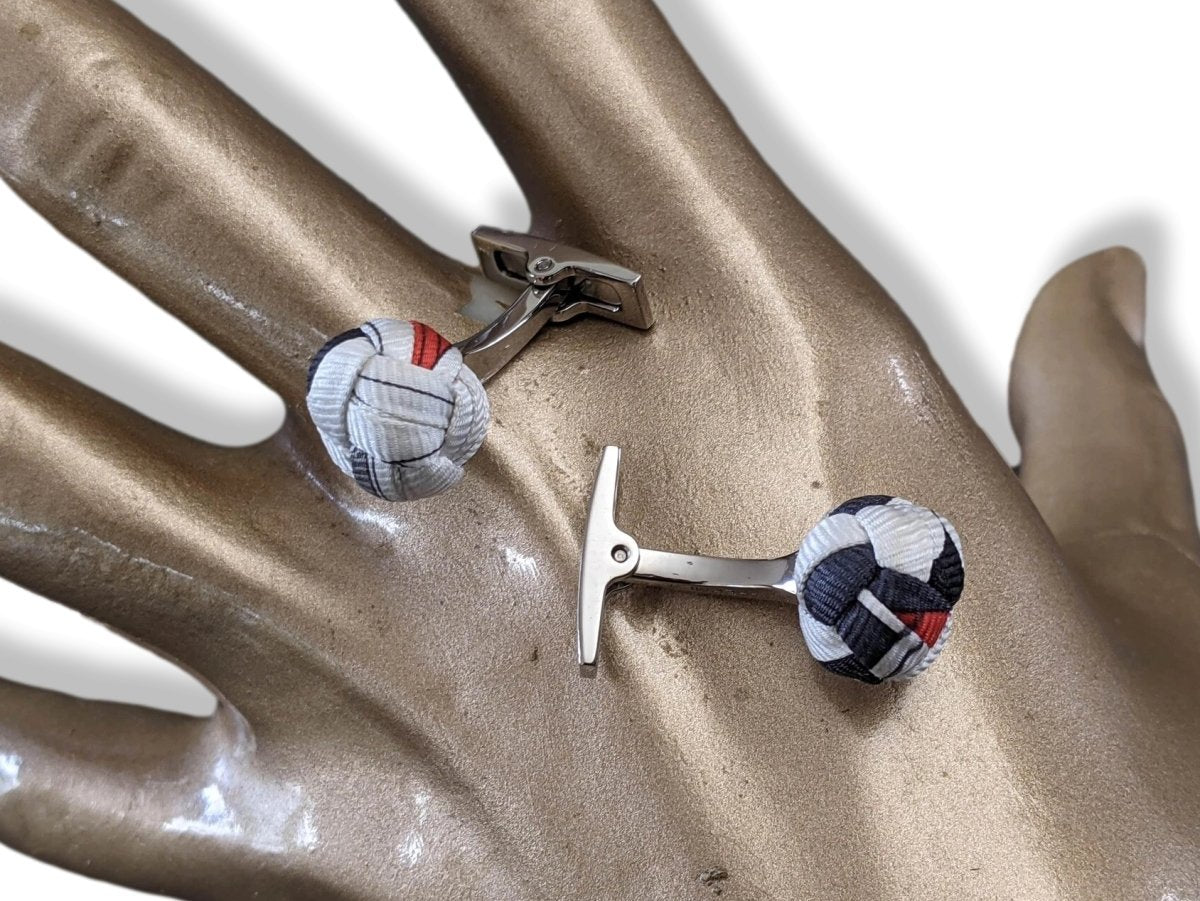Hermes Black/White/Red Silk Pom-Pom Pompon Cufflinks, New in Pochette!