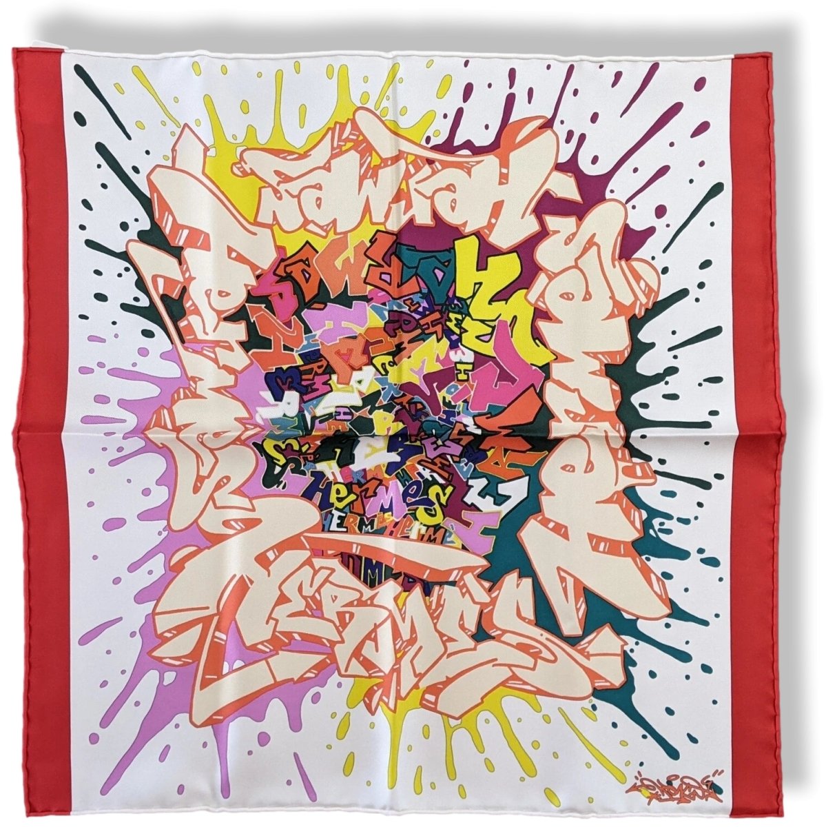 Hermes Blanc/Rouge/Multi GRAFF Twill Gavroche Pocket Scarf 42cm, BNWTIB!