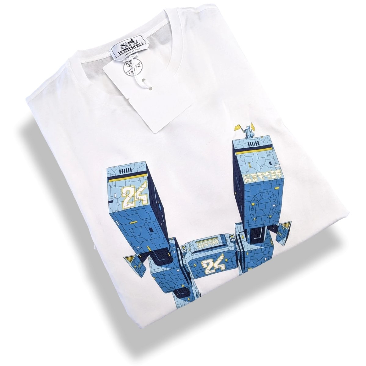 Hermes Blanc/Turquoise 100% Cotton Odyssee Crewneck T-Shirt Size M, Pur luxe, BNWT!