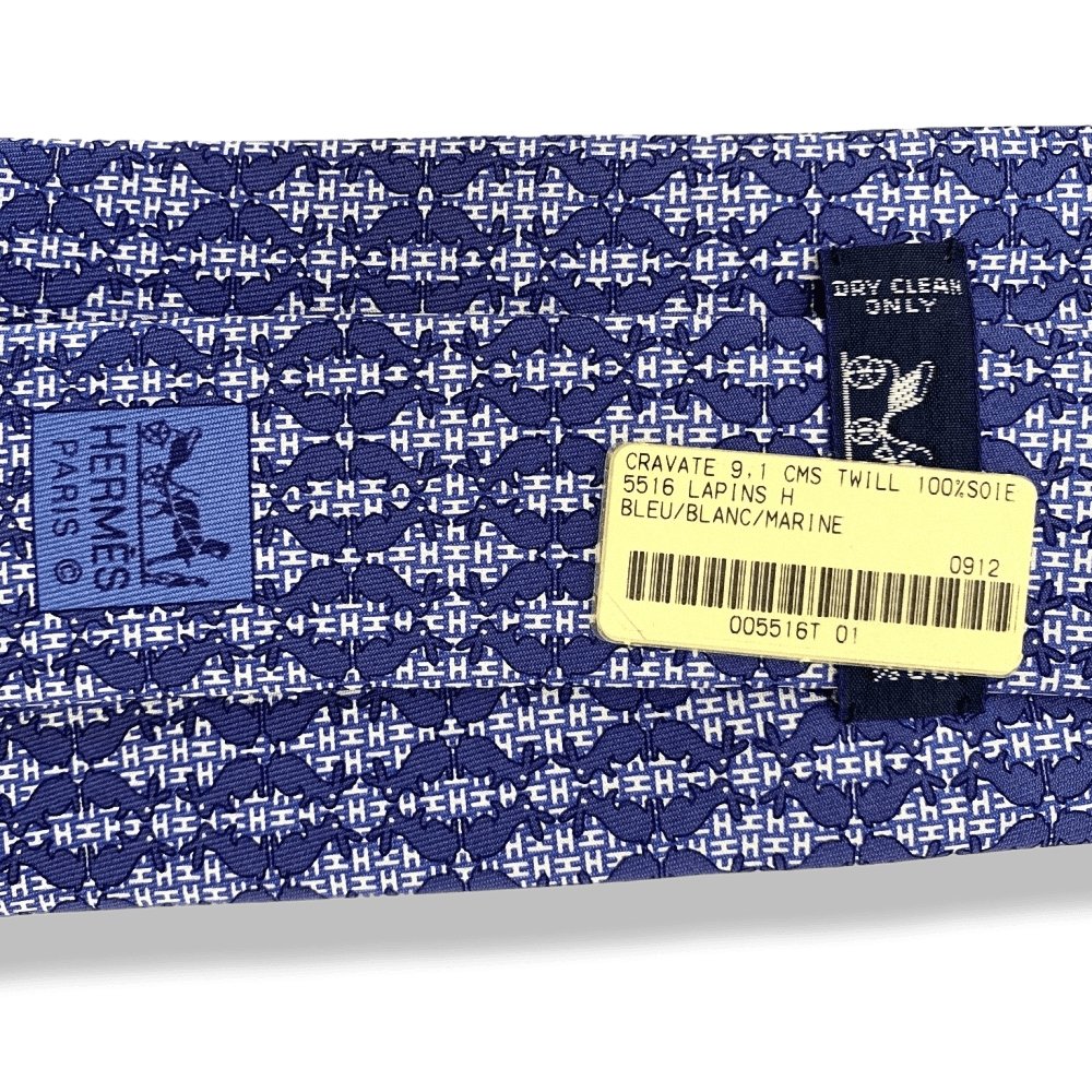 Hermes LAPINS H Twill Silk Tie 9CM