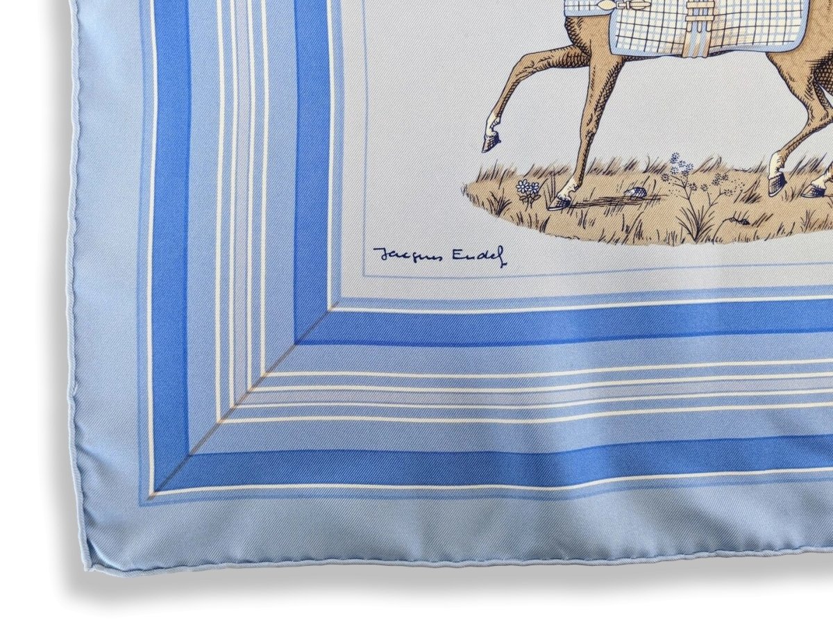 Hermes 2006 Bleu Clair Special Issue World Equistrian Games Aachen - Couvertures et Tenues de Jour Twill 90, Rare in Box!