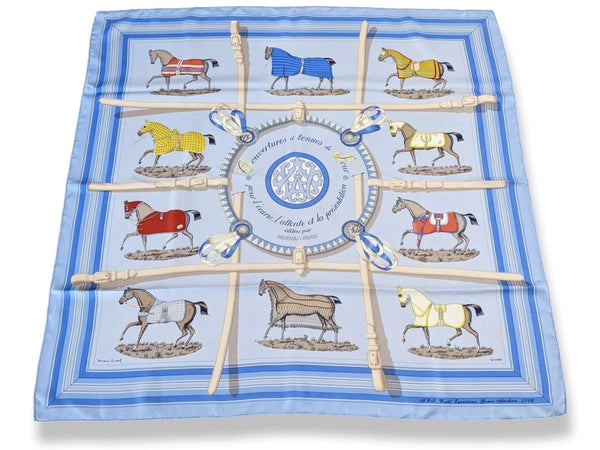 Hermes 2006 Bleu Clair Special Issue World Equistrian Games Aachen - Couvertures et Tenues de Jour Twill 90, Rare in Box!