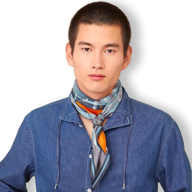 Hermes Bleu Clair/Orange C'EST LA FETE by Daiske Nomura DOUBLE FACE Twill Scarf 90, BNWTIB!