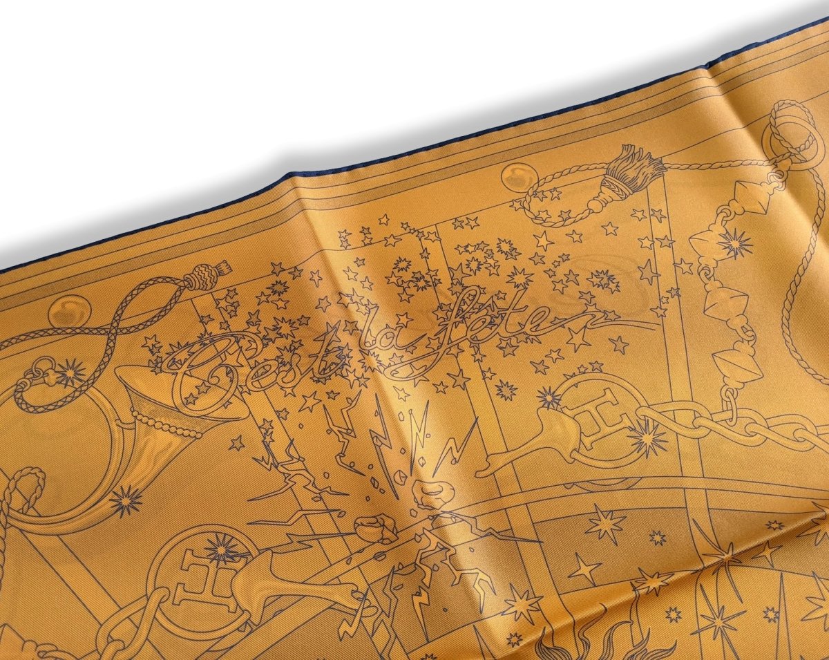 Hermes Bleu Clair/Orange C'EST LA FETE by Daiske Nomura DOUBLE FACE Twill Scarf 90, BNWTIB!