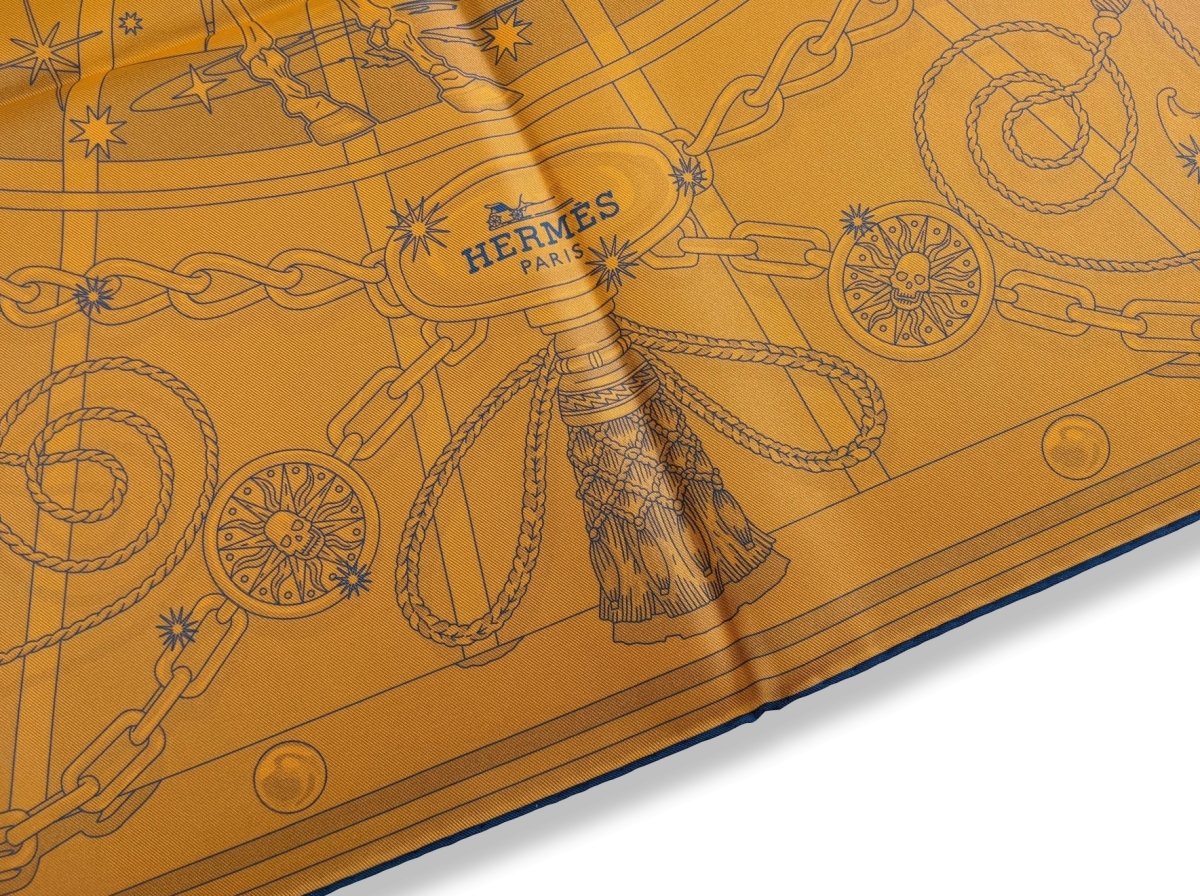 Hermes Bleu Clair/Orange C'EST LA FETE by Daiske Nomura DOUBLE FACE Twill Scarf 90, BNWTIB!