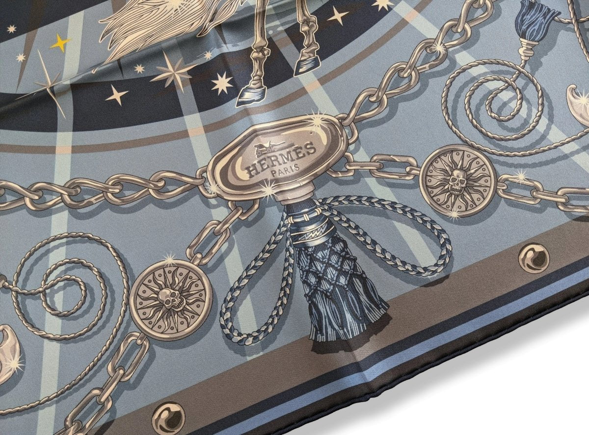 Hermes Bleu Clair/Orange C'EST LA FETE by Daiske Nomura DOUBLE FACE Twill Scarf 90, BNWTIB!
