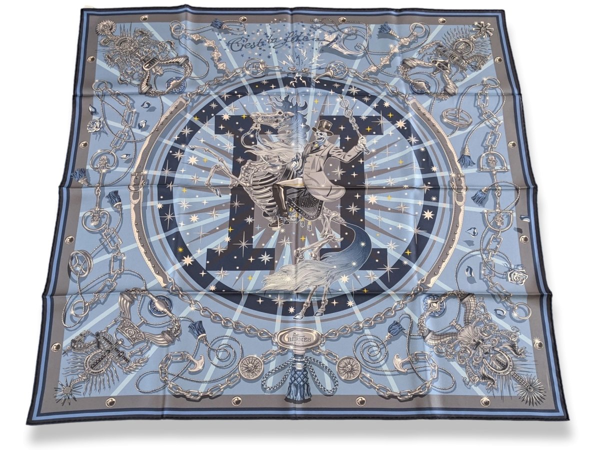 Hermes Bleu Clair/Orange C'EST LA FETE by Daiske Nomura DOUBLE FACE Twill Scarf 90, BNWTIB!