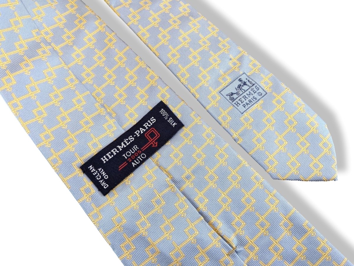 Hermes Bleu-Gris/Or Limited Edition TOUR AUTO 2005 Silk Tie, Rare Special Issue, New!