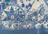 Hermes Bleu Jean/Blanc/Rose LA FOLLE PARADE by Claire Fanjul Twill Carre 90 cm, BNWT!