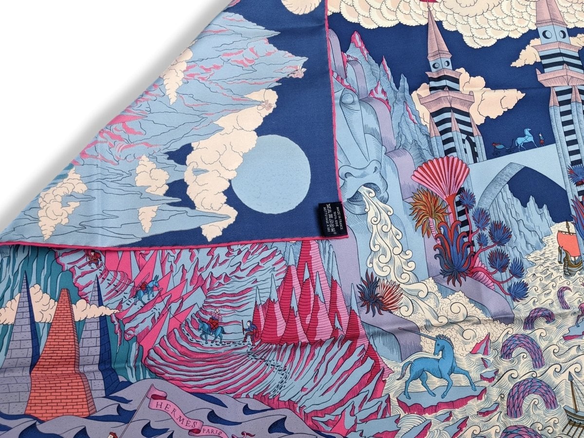 Hermes Bleu Jeans/Rose Vif/Marine Cosmographia Universalis by Jan Bajtlik Twill scarf, Box_