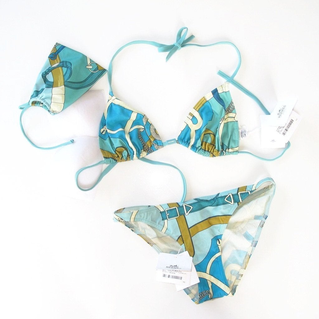 Hermes Bleu Thalassa Eperon D'or Eole Swimsuit 1pc Sz38