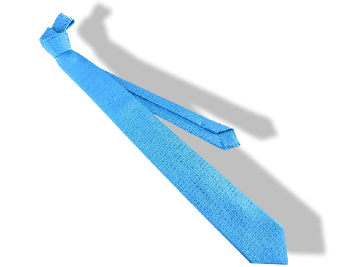 Hermes Bleu-Turquoise FACONNEE H Jacquard Twill Silk Tie 9 cm