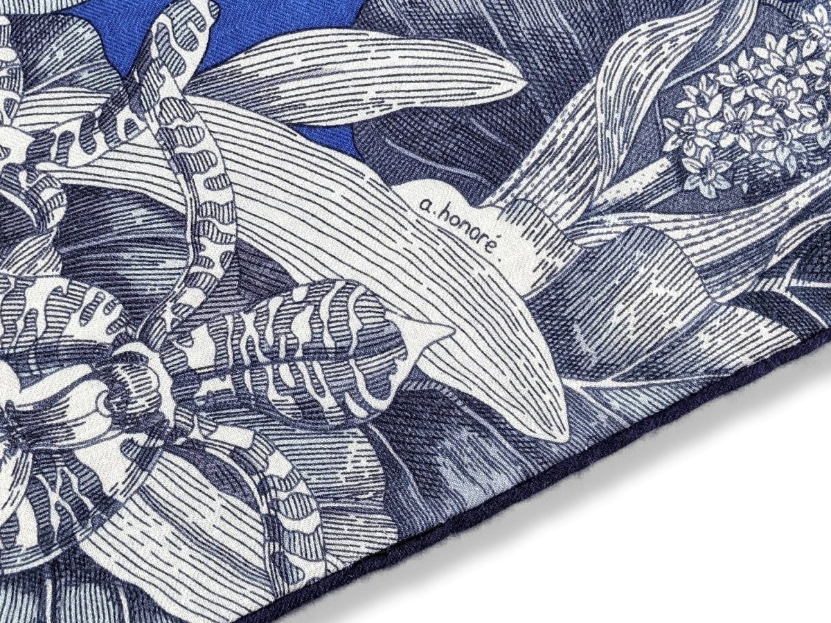 Hermes Bleu/Jaune/Orange TOUS LES BATEAUX DU MONDE by Aline Honore Cashmere Shawl 140, Superb!