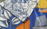 Hermes Bleu/Jaune/Orange TOUS LES BATEAUX DU MONDE by Aline Honore Cashmere Shawl 140, Superb! - poupishop