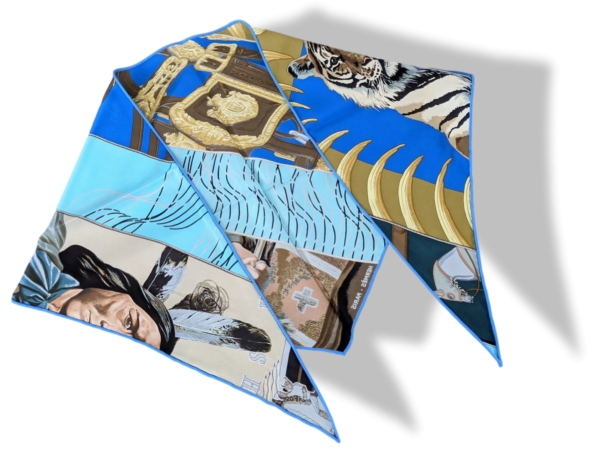 Hermes Bleu/Turquoise CARRE EN CARRES Carres Vintage Silk Pointu, New!