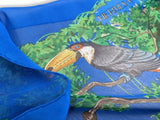 Hermes Bleu/Vert Equateur by Robert Dallet Blanc Matt Overprint Mousseline Shawl 140 cm, Box!