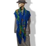 Hermes Bleu/Vert Equateur by Robert Dallet Blanc Matt Overprint Mousseline Shawl 140 cm, Box!