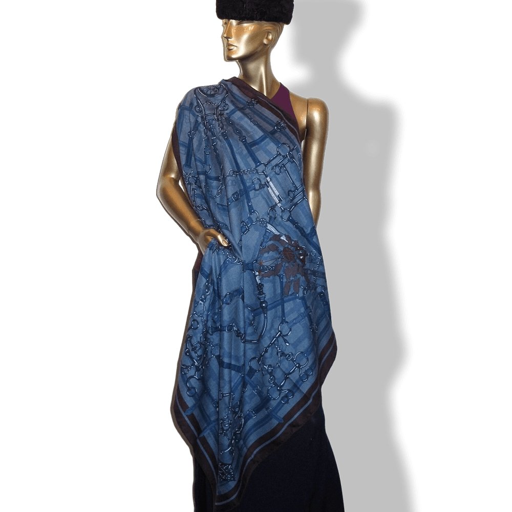Hermes Blue Burgundy Flamboyant Web by Daiske Nomura Unisex Cashmere 100 cm, Mint! - poupishop
