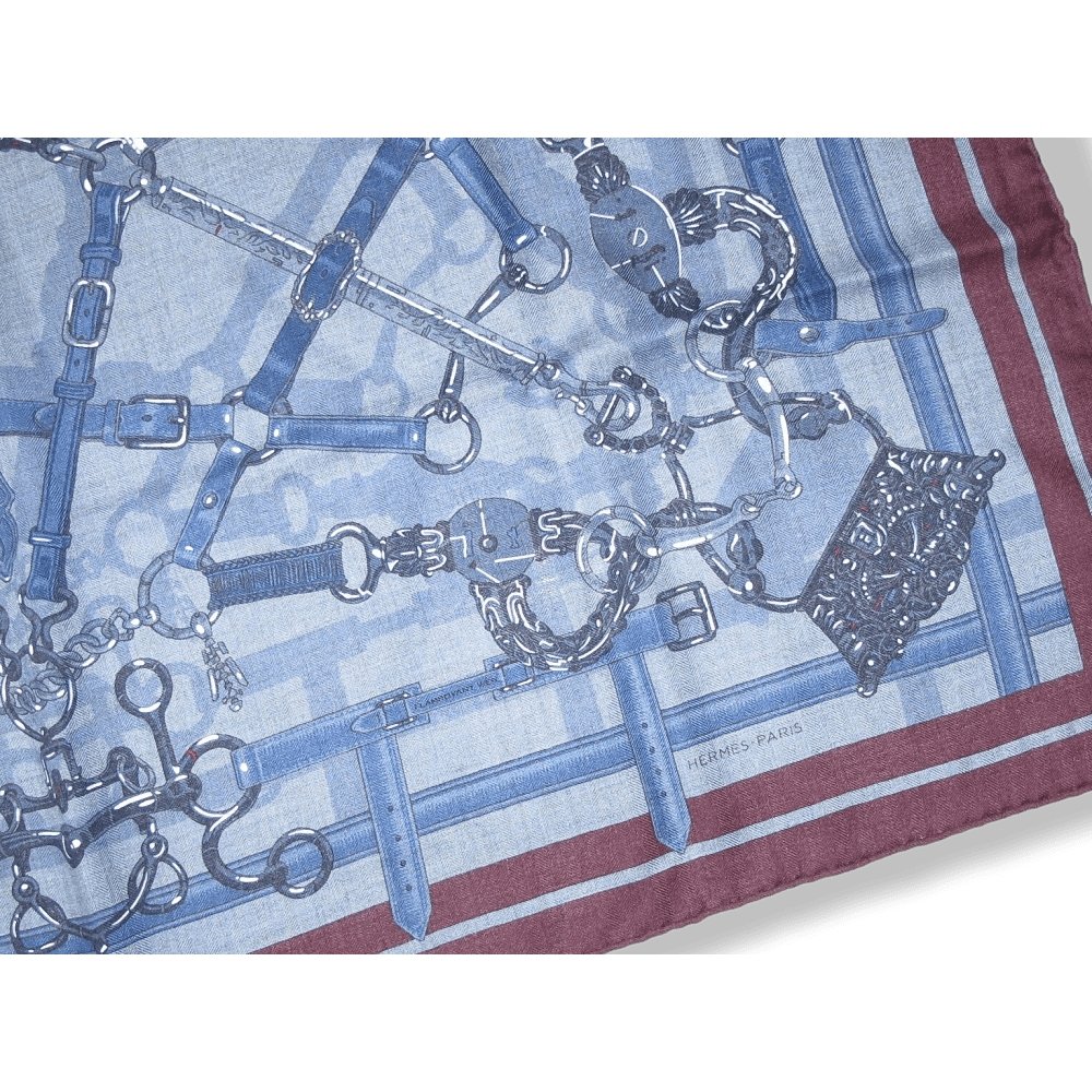 Hermes Blue Burgundy Flamboyant Web by Daiske Nomura Unisex Cashmere 100 cm, Mint! - poupishop