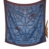 Hermes Blue Burgundy Flamboyant Web by Daiske Nomura Unisex Cashmere 100 cm, Mint! - poupishop