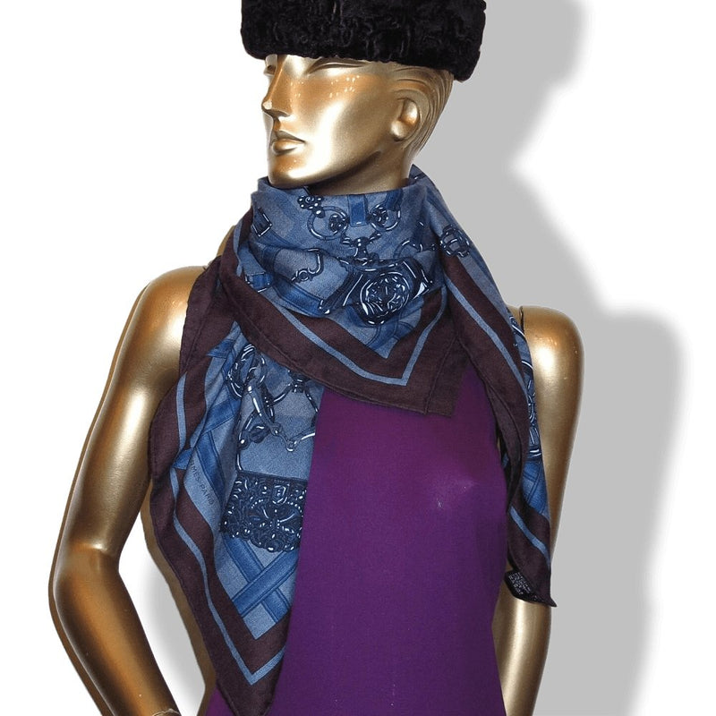 Hermes Blue Burgundy Flamboyant Web by Daiske Nomura Unisex Cashmere 100 cm, Mint! - poupishop