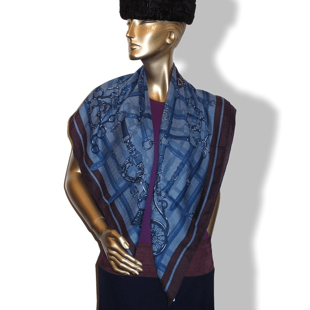 Hermes Blue Burgundy Flamboyant Web by Daiske Nomura Unisex Cashmere 100 cm, Mint! - poupishop
