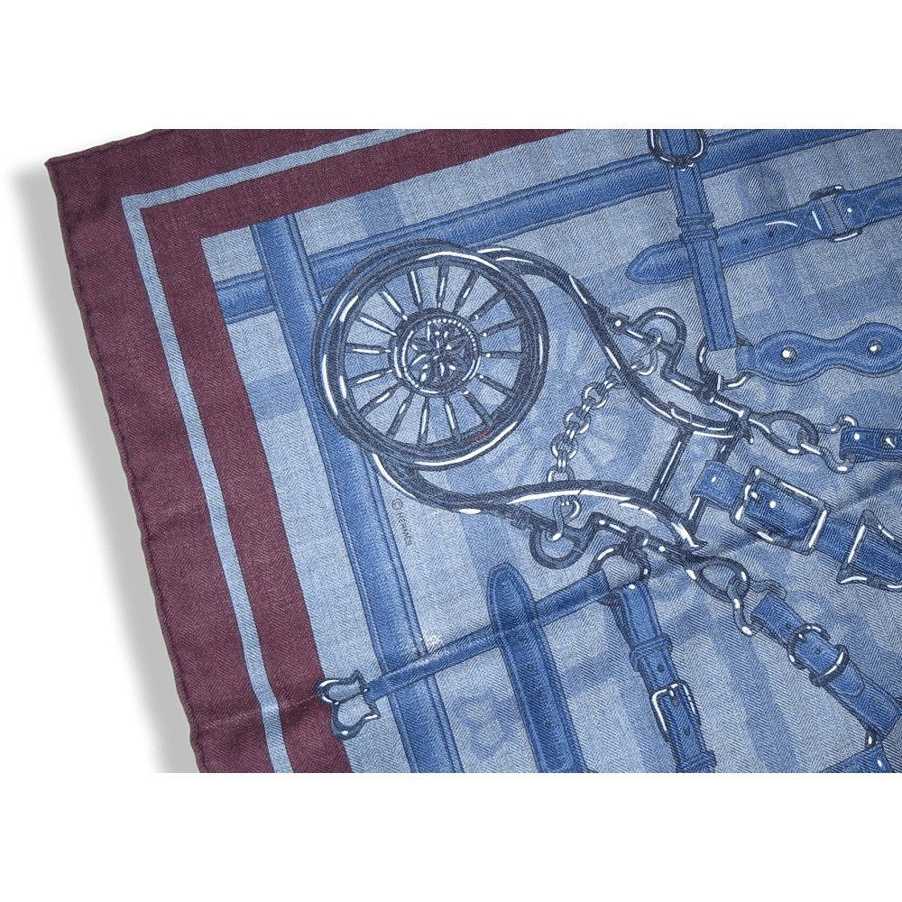 Hermes Blue Burgundy Flamboyant Web by Daiske Nomura Unisex Cashmere 100 cm, Mint! - poupishop