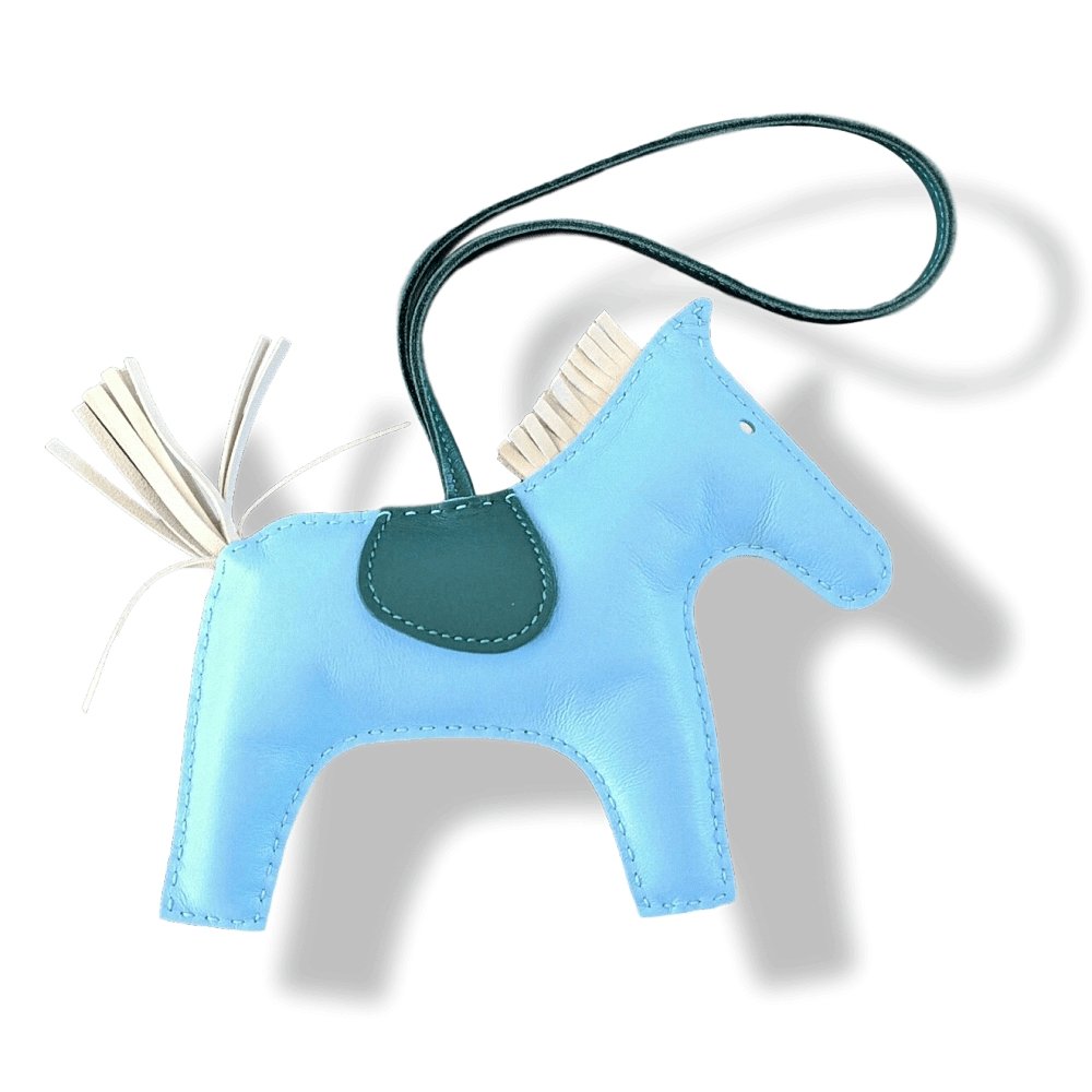 Hermes Blue Celeste/Craie/Malachite Lamb Milo RODEO GRIGRI GM Horse Bag Charm, BNWTIB! - poupishop