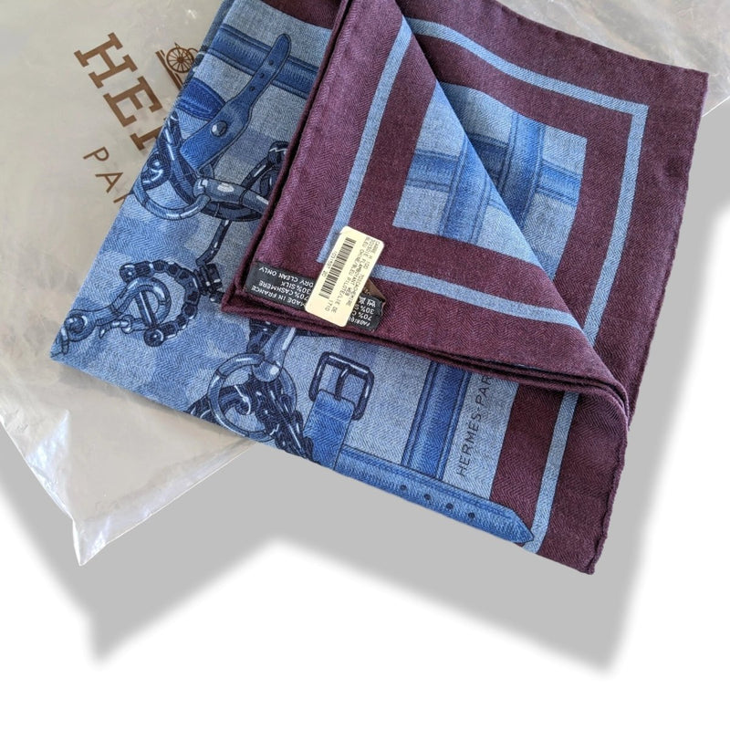 Hermes Blue Chiné/Pilote Blue/Lie de vin FLAMBOYANT WEB by Daiske Nomura Unisex Cashmere 100 cm, BNWT! - poupishop