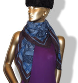 Hermes Blue Chiné/Pilote Blue/Lie de vin FLAMBOYANT WEB by Daiske Nomura Unisex Cashmere 100 cm, BNWT! - poupishop