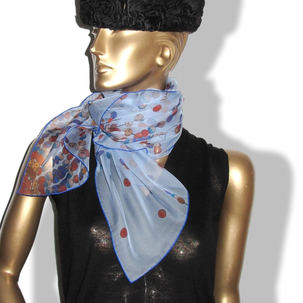 Hermes Blue DANCING PEARLS Mousseline Silk Stole, New! - poupishop