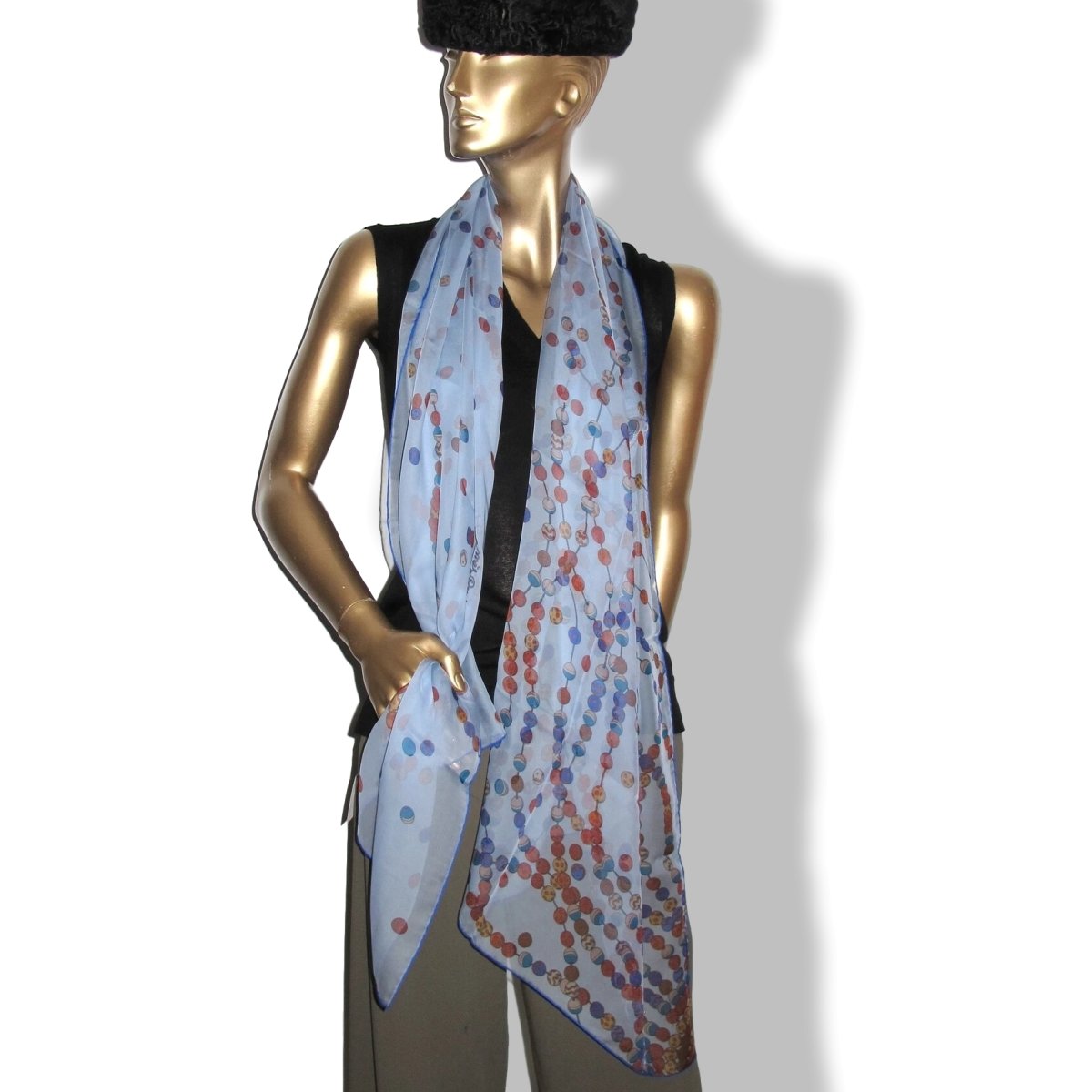 Hermes Blue DANCING PEARLS Mousseline Silk Stole, New! - poupishop