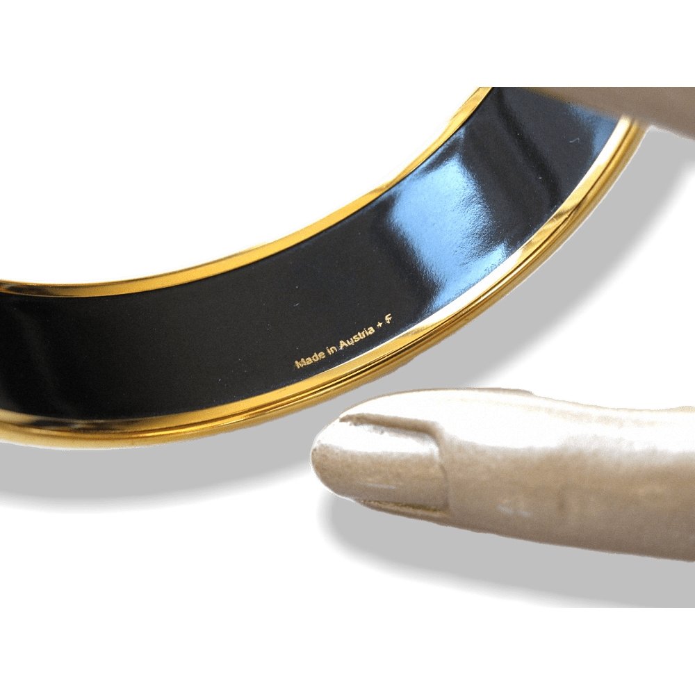Hermes Blue Enamel with Gold Trim Elephants Wide Bangle Bracelet, NIB! - poupishop