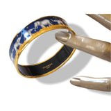 Hermes Blue Enamel with Gold Trim Elephants Wide Bangle Bracelet, NIB! - poupishop