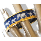 Hermes Blue Enamel with Gold Trim Elephants Wide Bangle Bracelet, NIB! - poupishop