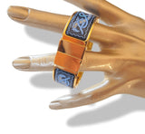 Hermes Blue Enamel/Gold Horses Clic Clac Bangle Bracelet Sz S, Box! - poupishop