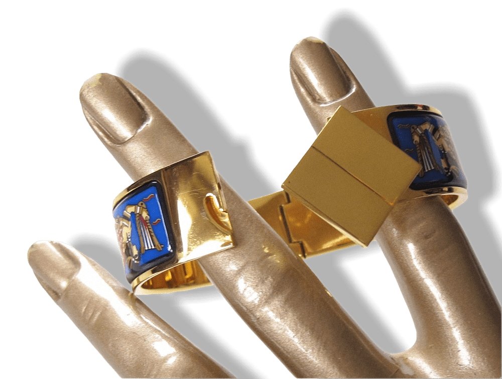 Hermes Blue Enamel/Gold Ramses Pharaon Clic Clac Bangle Bracelet Sz S, New! - poupishop