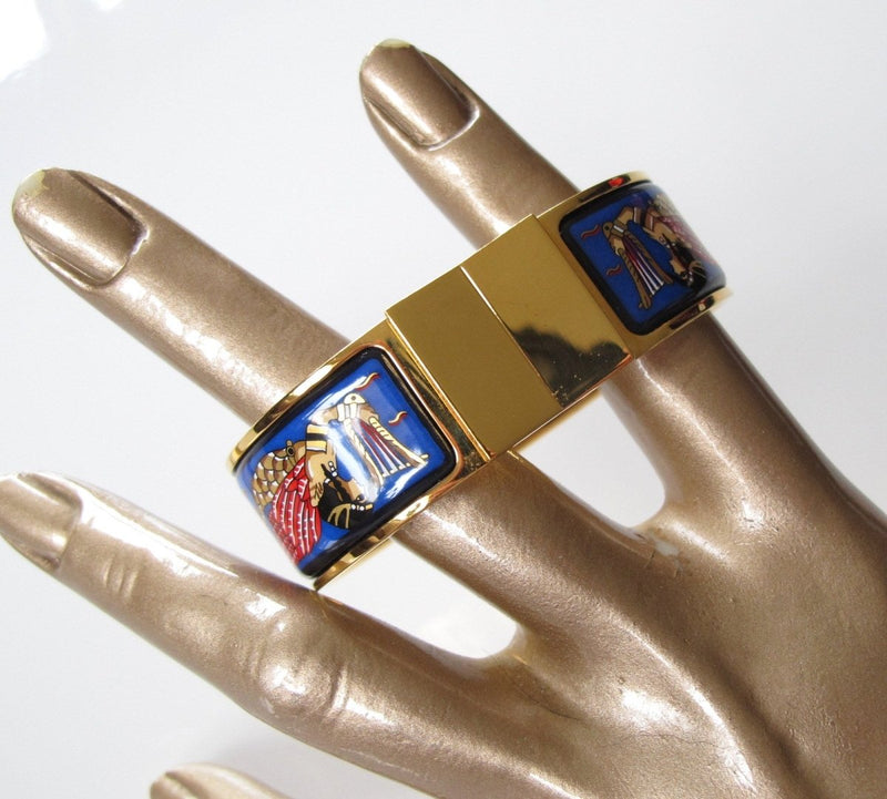 Hermes Blue Enamel/Gold Ramses Pharaon Clic Clac Bangle Bracelet Sz S, New! - poupishop