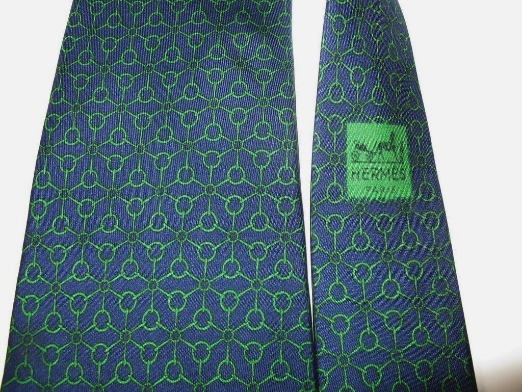 Hermes Blue Green Classic Mors Twill Silk Tie, Nr 650 TA - poupishop